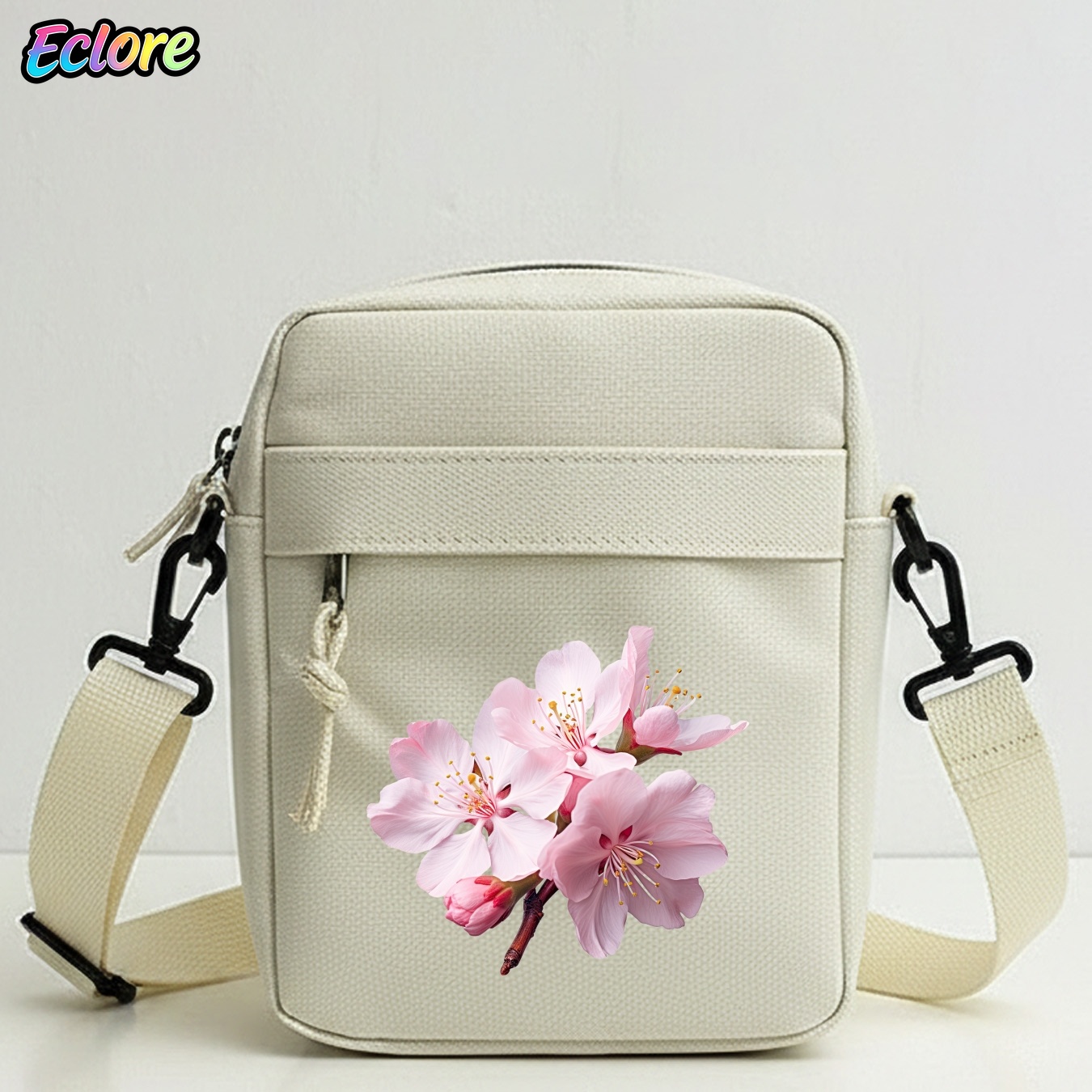 Commuter Cycling - Schoudertas met Sakura-bloemenprint, verstelbare riem, ritssluiting,
