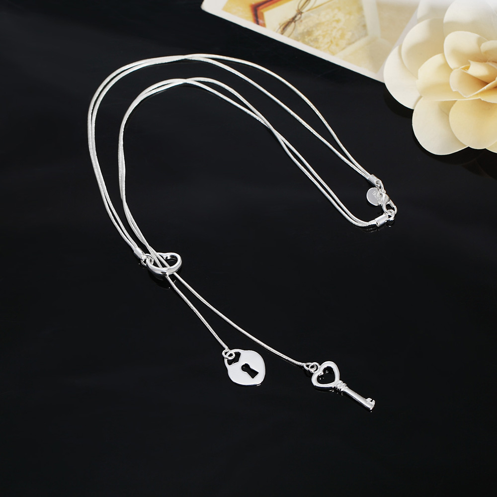 Chain Lock Combination - Fijne 925 Sterling Zilveren Romantische Hart